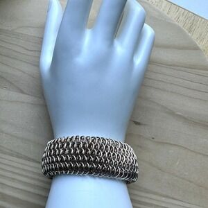 VTG Dragonscale Chainmail Cuff Bracelet Size 6.25 Copper Silver Tone Boho Toggle